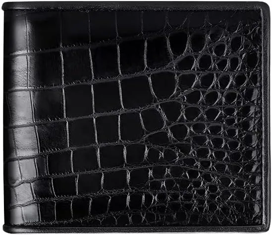 Luxury Real Crocodile Leather Men Wallet Alligator Skin Bifold Wallet Men's Short Wallet Purses (Belly black)