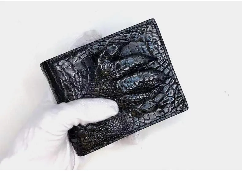 Luxury Real Crocodile Leather Men Wallet Alligator Skin Bifold Wallet Men's Short Wallet Purses (Claw black)