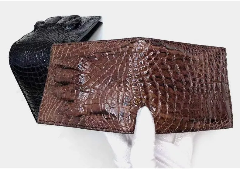 Luxury Real Crocodile Leather Men Wallet Alligator Skin Bifold Wallet Men's Short Wallet Purses (Claw brown)