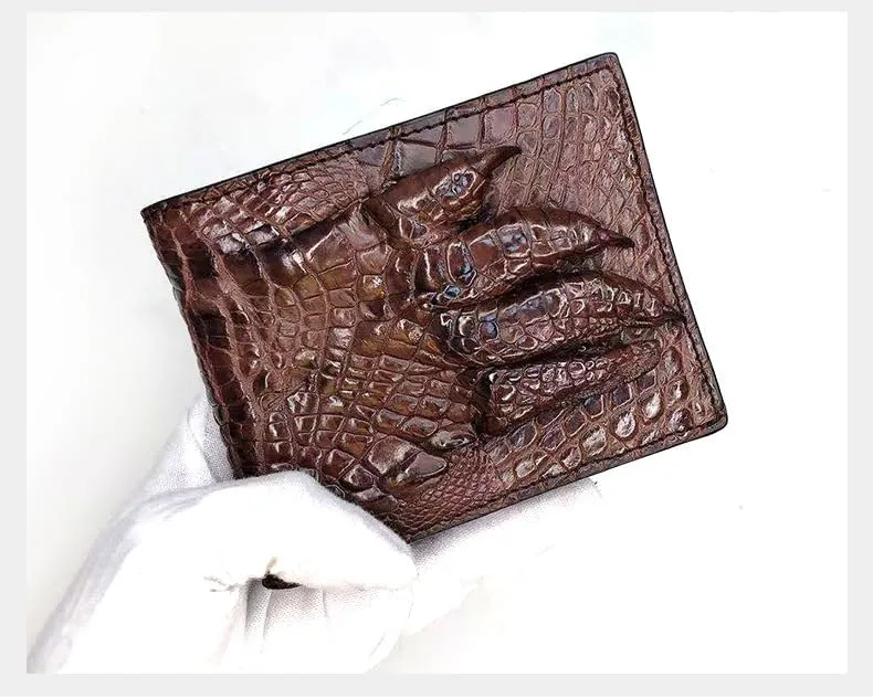 Luxury Real Crocodile Leather Men Wallet Alligator Skin Bifold Wallet Men's Short Wallet Purses (Claw brown)
