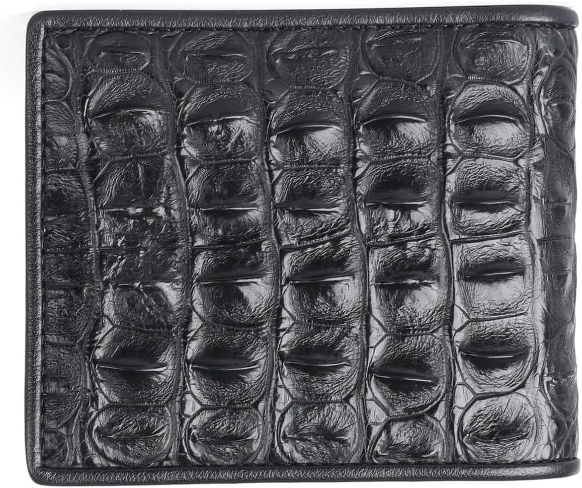 Luxury Real Crocodile Leather Men Wallet Alligator Skin Bifold Wallet Men's Short Wallet Purses (Head black)