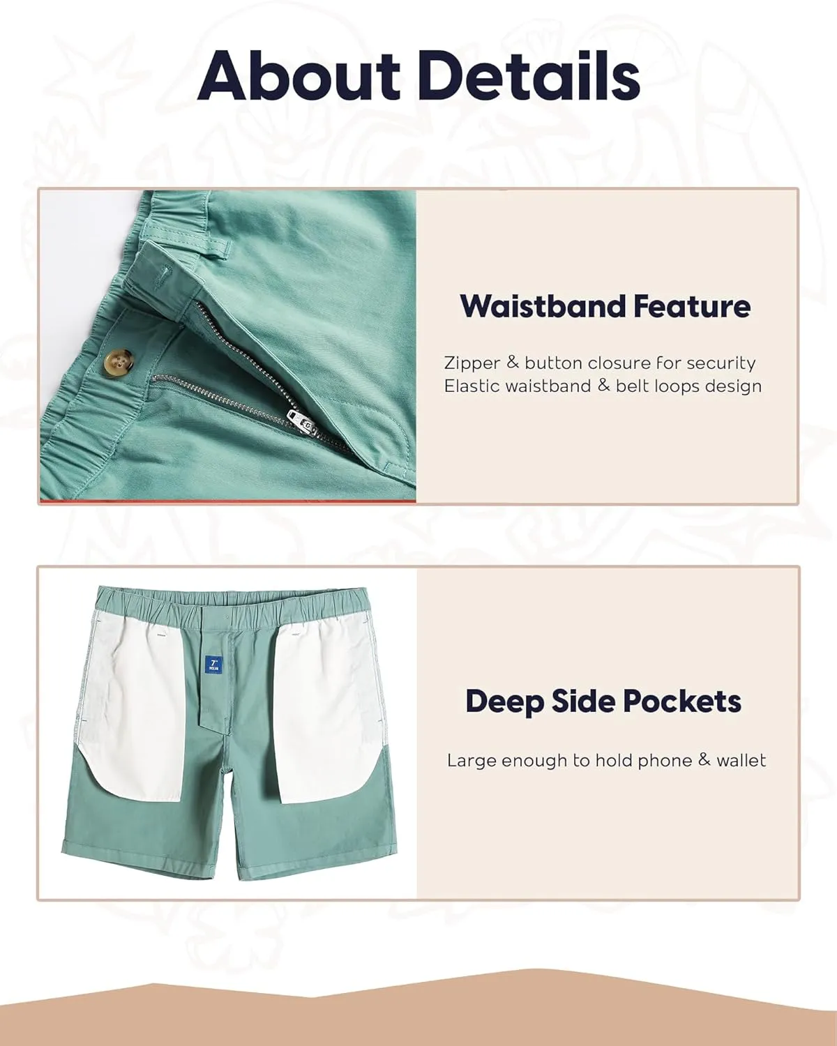 maamgic Men's Classic-fit 7" Cotton Casual Shorts Elastic Waistband with Multi-Pocket Daily Wear Walking Summer Outfit