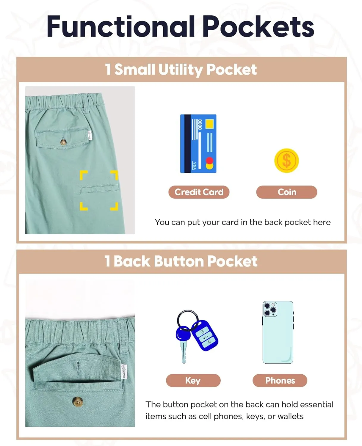 maamgic Men's Classic-fit 7" Cotton Casual Shorts Elastic Waistband with Multi-Pocket Daily Wear Walking Summer Outfit