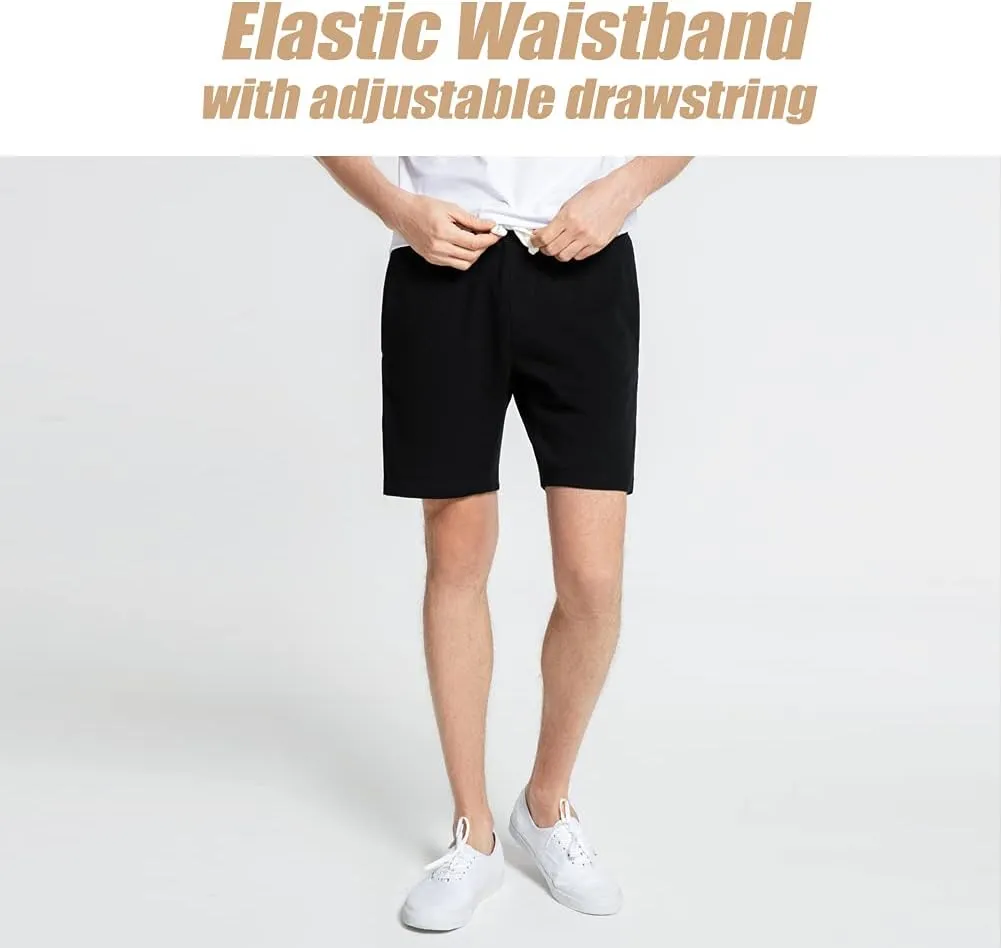 maamgic Mens Sweat Shorts 7" Above Knee Workout Gym Shorts Lounge Shorts with Zipper Pockets