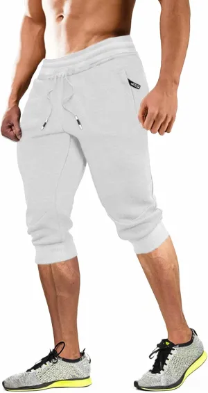 MAGCOMSEN Men's 3/4 Joggers Capri Pants with Zipper Pockets Slim Fit Training Running Workout Capri Joggers