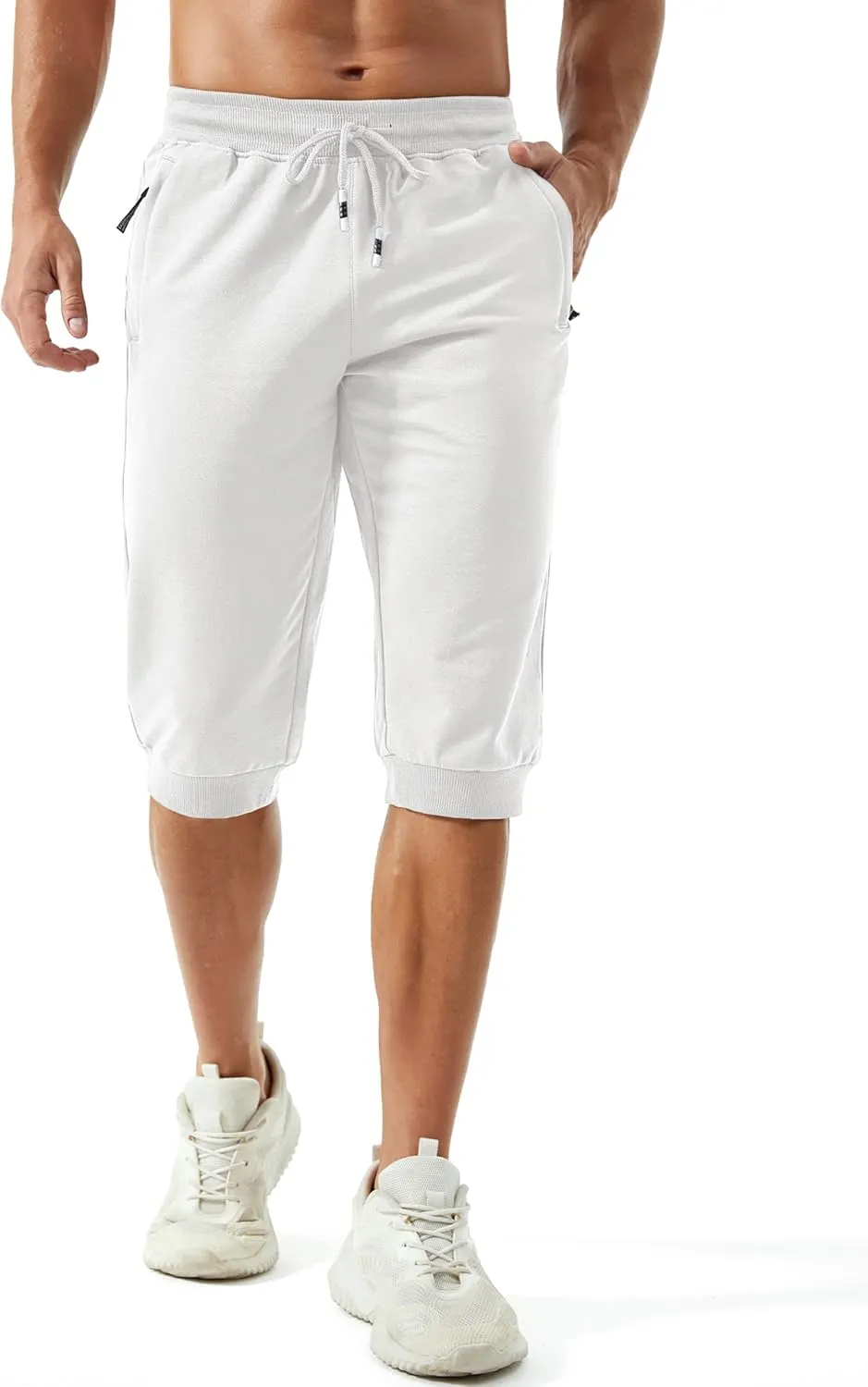 MAGCOMSEN Men's 3/4 Joggers Capri Pants with Zipper Pockets Slim Fit Training Running Workout Capri Joggers