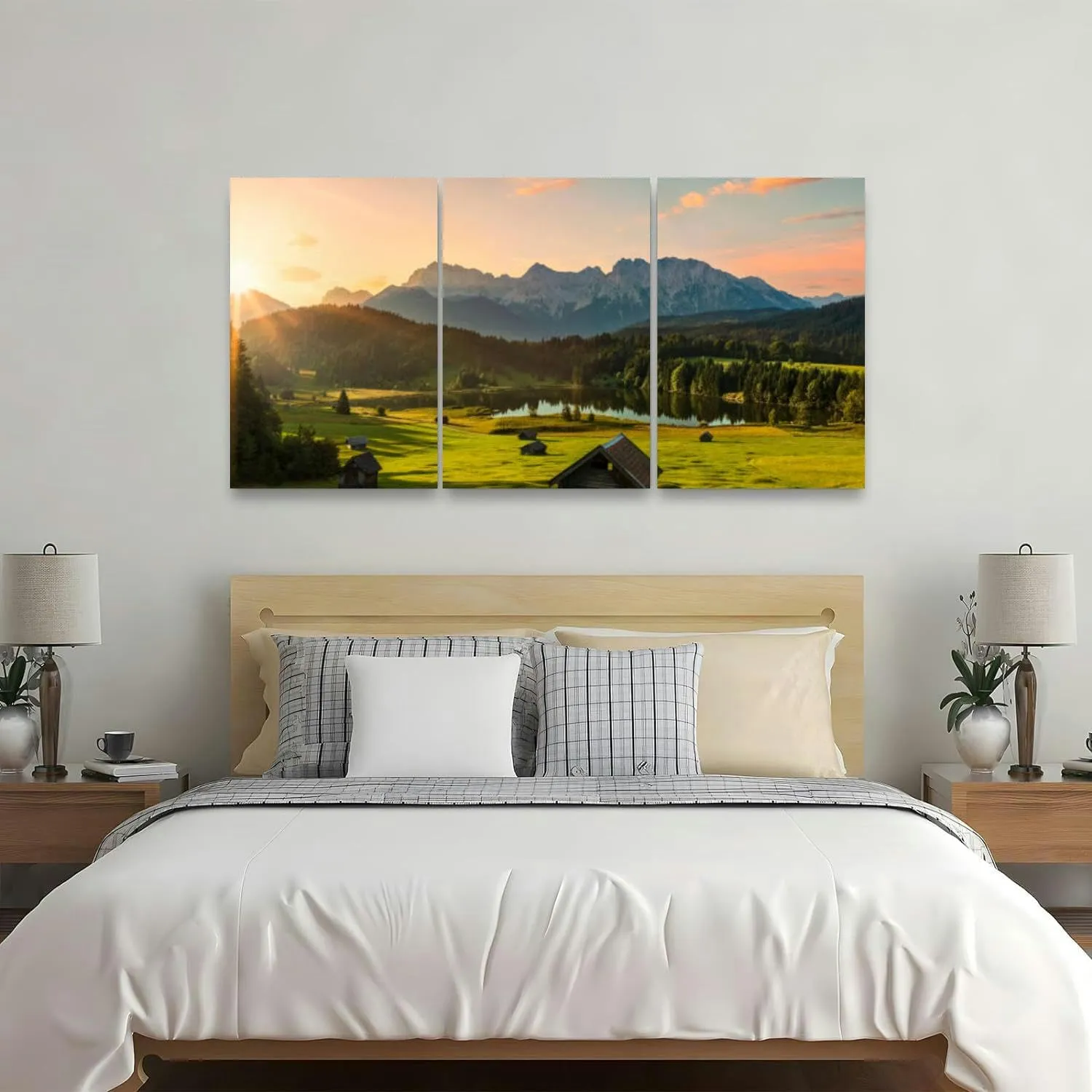 Magic Sunrise at Alpine Lake Geroldsee view to mount 3 Piece Canvas Wall Art for Living Room Bedroom Office Framed Prints Pictures Painting Wall Decor Artwork for Walls Set of 3