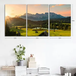 Magic Sunrise at Alpine Lake Geroldsee view to mount 3 Piece Canvas Wall Art for Living Room Bedroom Office Framed Prints Pictures Painting Wall Decor Artwork for Walls Set of 3