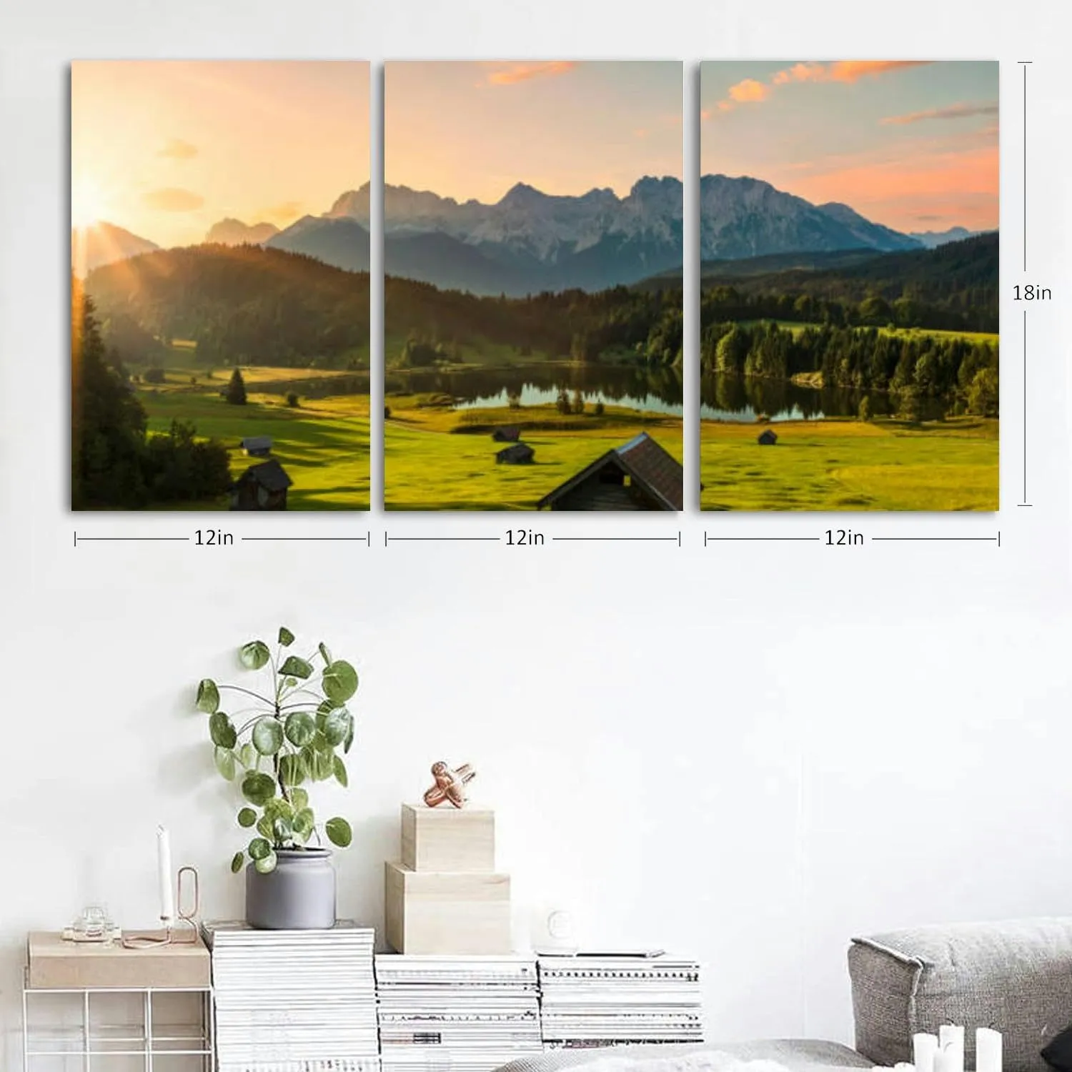 Magic Sunrise at Alpine Lake Geroldsee view to mount 3 Piece Canvas Wall Art for Living Room Bedroom Office Framed Prints Pictures Painting Wall Decor Artwork for Walls Set of 3