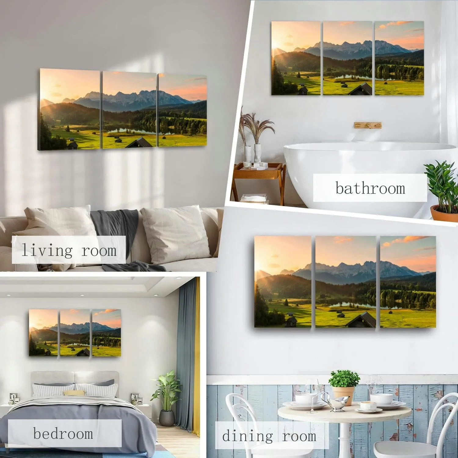Magic Sunrise at Alpine Lake Geroldsee view to mount 3 Piece Canvas Wall Art for Living Room Bedroom Office Framed Prints Pictures Painting Wall Decor Artwork for Walls Set of 3