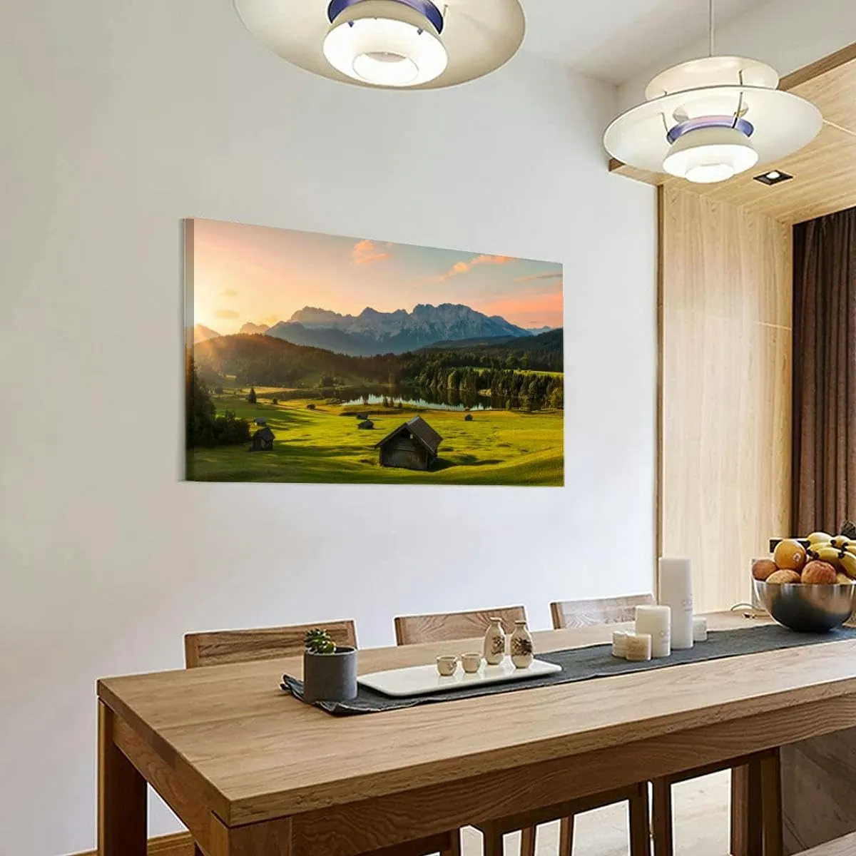 Magic Sunrise at Alpine Lake Geroldsee view to mount Karwendel Canvas Wall Art Decor Paintings Pictures for Bedroom Wall Decor Above Bed Living Room Wall Decoration Bathroom Office Artwork