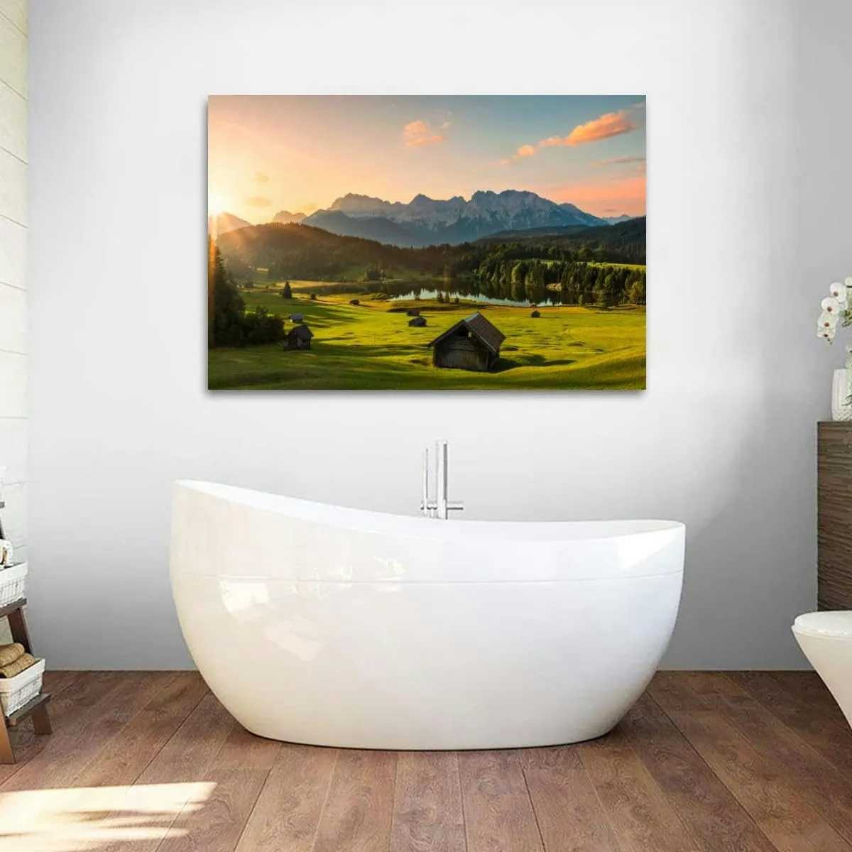Magic Sunrise at Alpine Lake Geroldsee view to mount Karwendel Canvas Wall Art Decor Paintings Pictures for Bedroom Wall Decor Above Bed Living Room Wall Decoration Bathroom Office Artwork