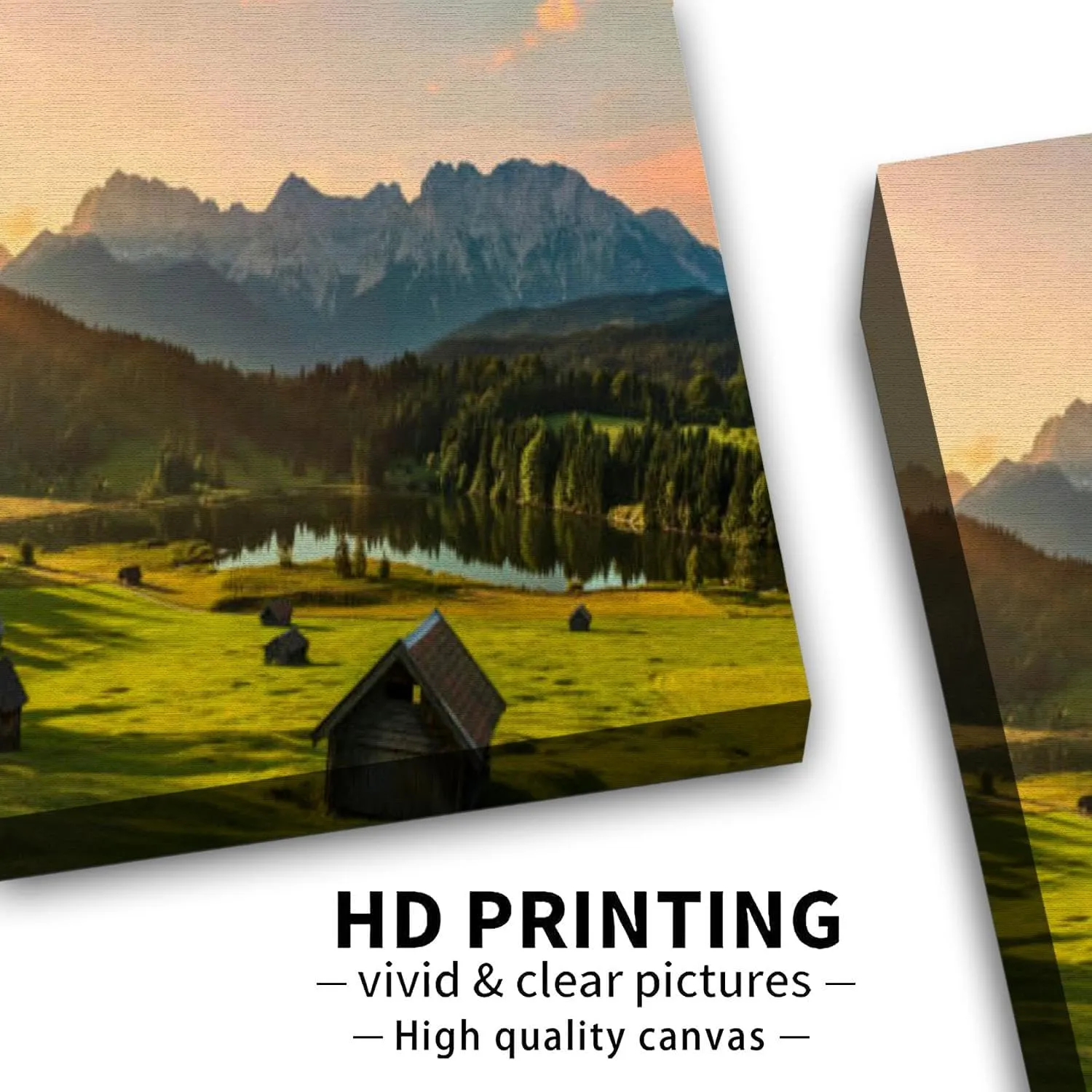 Magic Sunrise at Alpine Lake Geroldsee view to mount Karwendel Canvas Wall Art Decor Paintings Pictures for Bedroom Wall Decor Above Bed Living Room Wall Decoration Bathroom Office Artwork