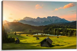 Magic Sunrise at Alpine Lake Geroldsee view to mount Karwendel Canvas Wall Art Decor Paintings Pictures for Bedroom Wall Decor Above Bed Living Room Wall Decoration Bathroom Office Artwork