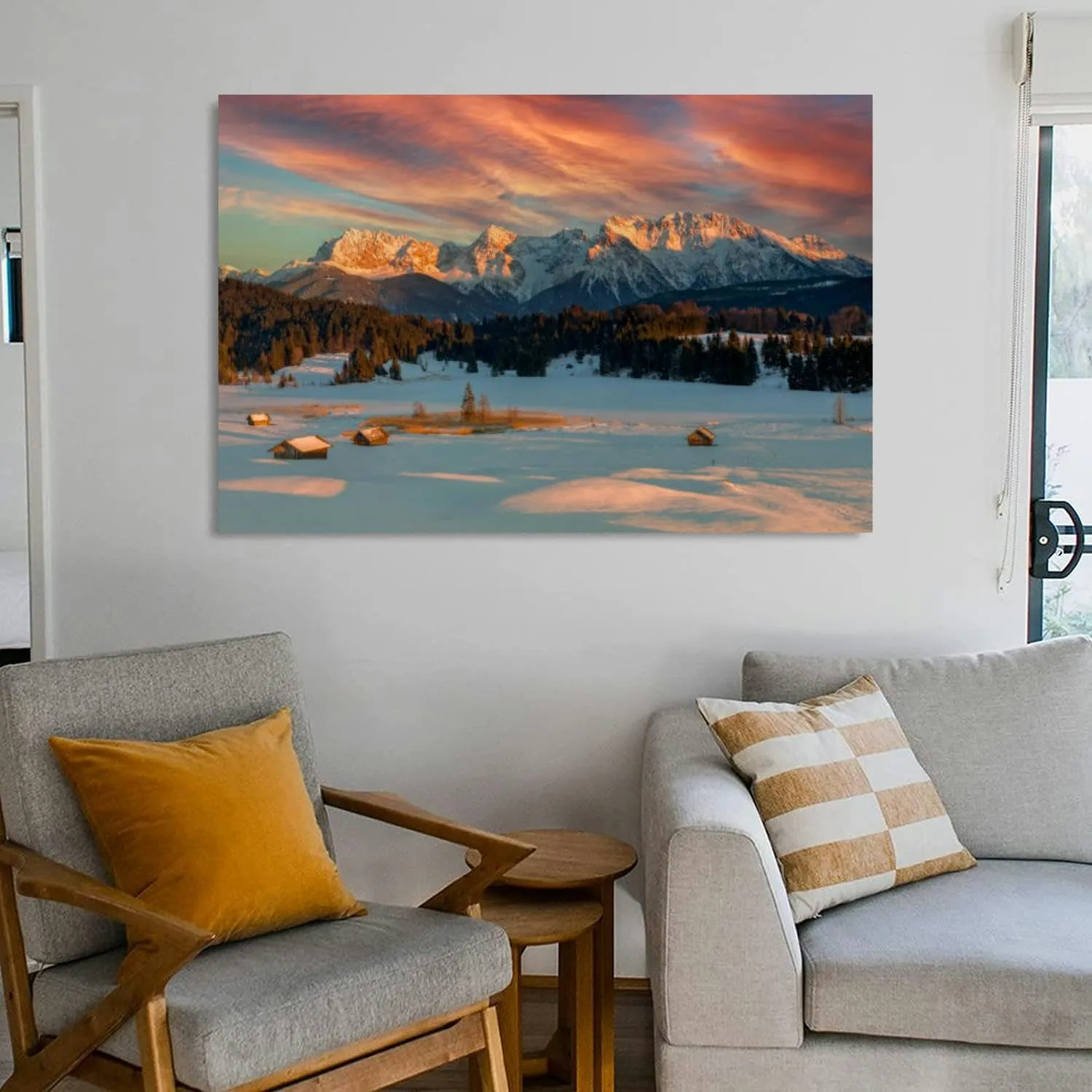 Magic Sunrise at Alpine Lake Geroldsee view to mount Karwendel Garmisc Canvas Wall Art Decor Paintings Pictures for Bedroom Wall Decor Above Bed Living Room Wall Decoration Bathroom Office Artwork