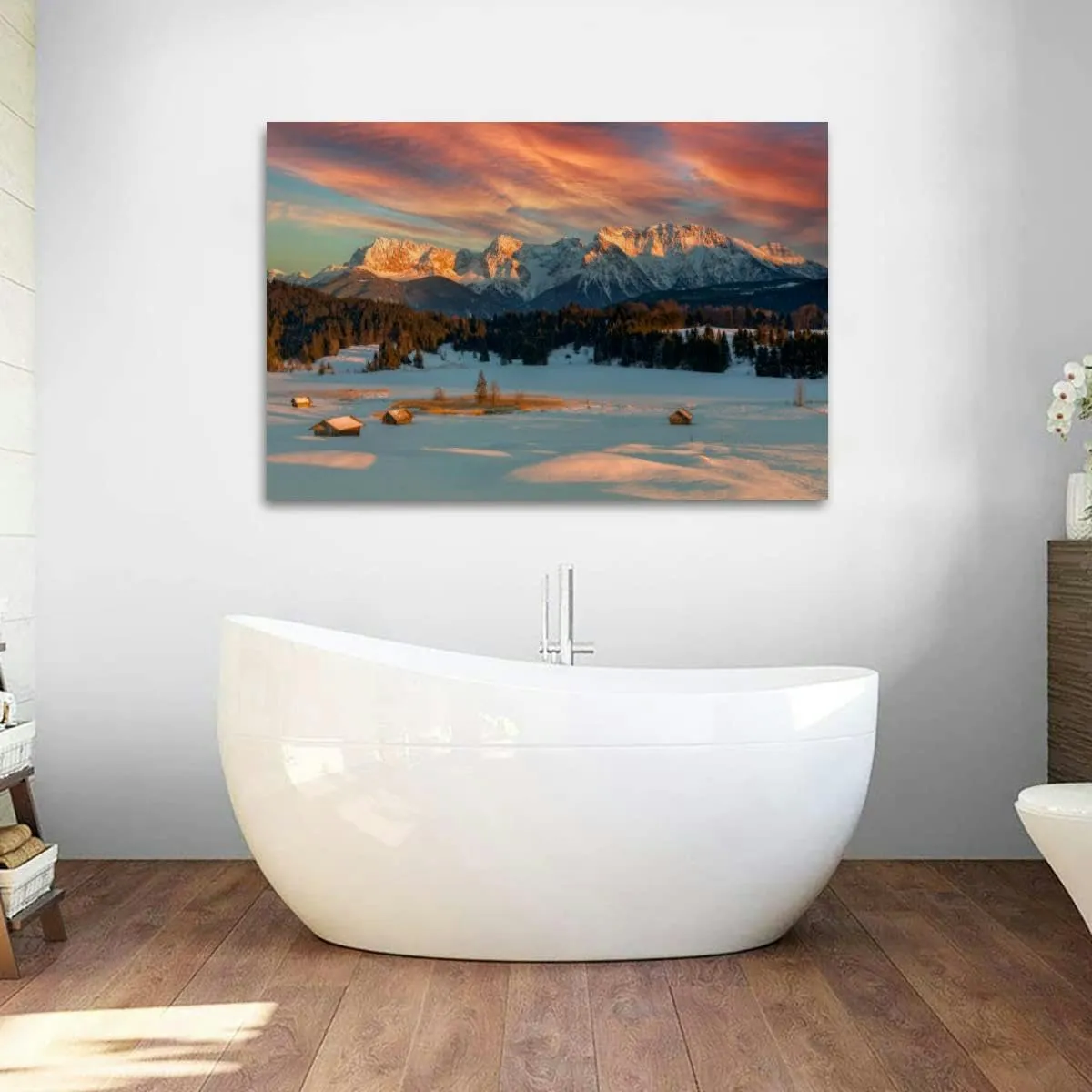Magic Sunrise at Alpine Lake Geroldsee view to mount Karwendel Garmisc Canvas Wall Art Decor Paintings Pictures for Bedroom Wall Decor Above Bed Living Room Wall Decoration Bathroom Office Artwork