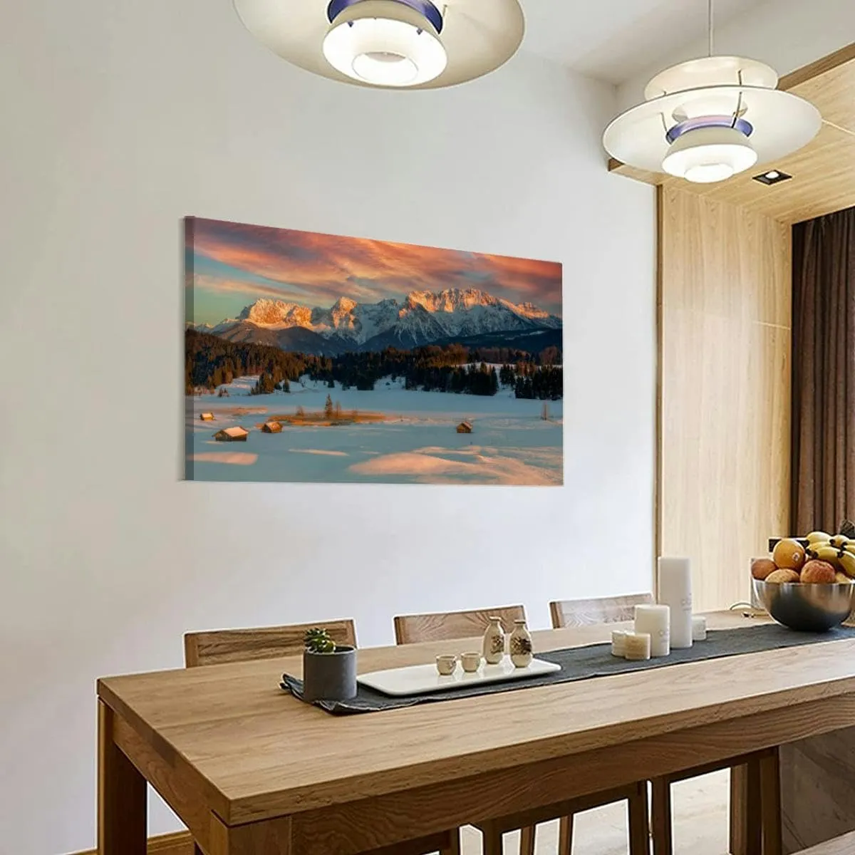 Magic Sunrise at Alpine Lake Geroldsee view to mount Karwendel Garmisc Canvas Wall Art Decor Paintings Pictures for Bedroom Wall Decor Above Bed Living Room Wall Decoration Bathroom Office Artwork