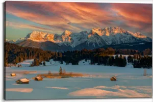 Magic Sunrise at Alpine Lake Geroldsee view to mount Karwendel Garmisc Canvas Wall Art Decor Paintings Pictures for Bedroom Wall Decor Above Bed Living Room Wall Decoration Bathroom Office Artwork