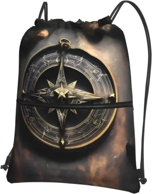 Magical Design Norse Runes Compass picture Outdoor leisure zipper drawstring backpack : Waterproof, durability, lightweight 18 x 15.3 in, Black, One Size