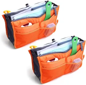 Magik 2 Pack Travel Insert Handbag Purse Large Liner Organizer Tidy Bags Expandable 13 Pocket Handbag Insert Purse Organizer with Handles (Orange.)