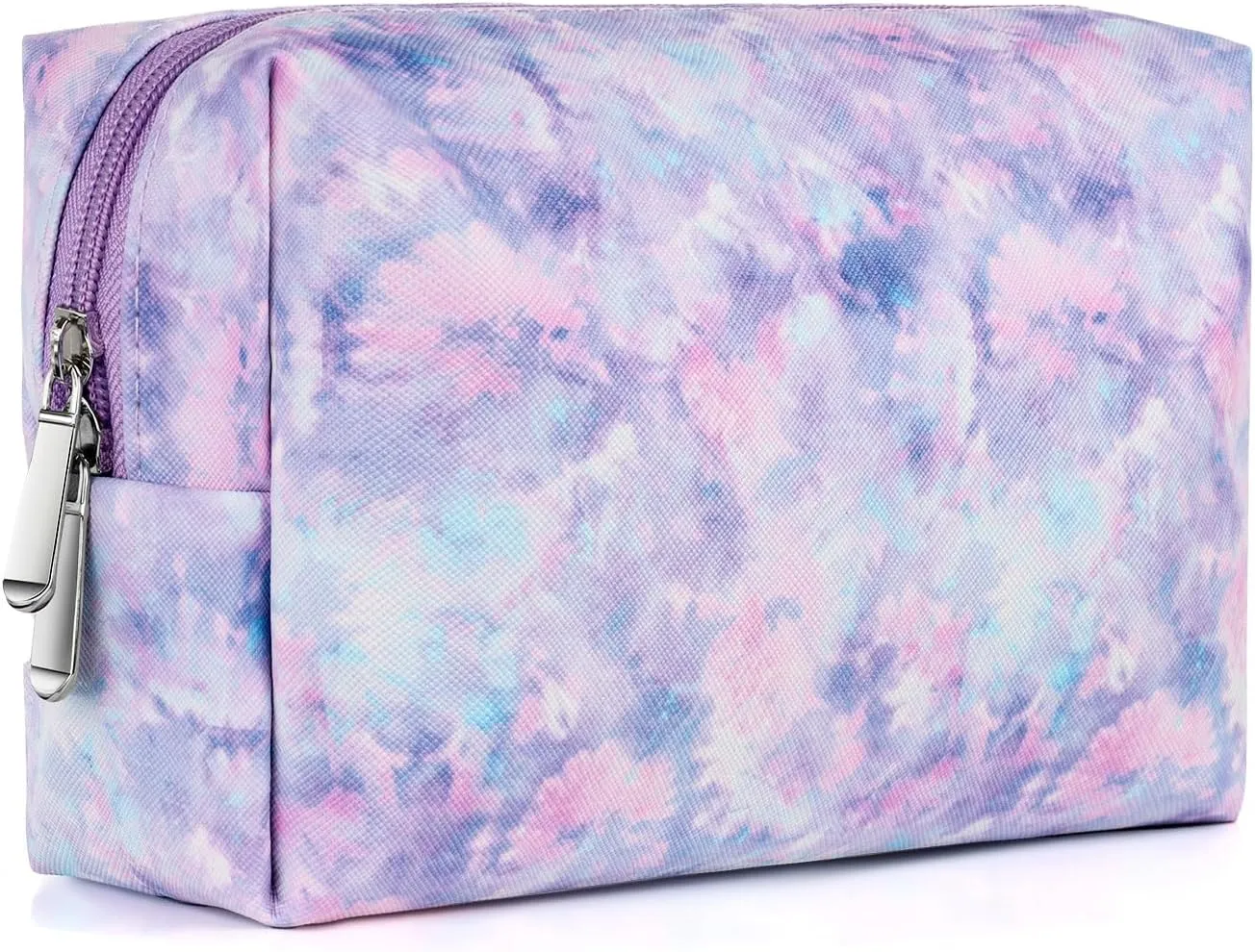 Makeup Bag For Girls, Travel Cosmetic Bag For Teens Girls Kids Cute Small Makeup Bag for Purse Waterproof Zipper Pouch, Tie Dye Purple