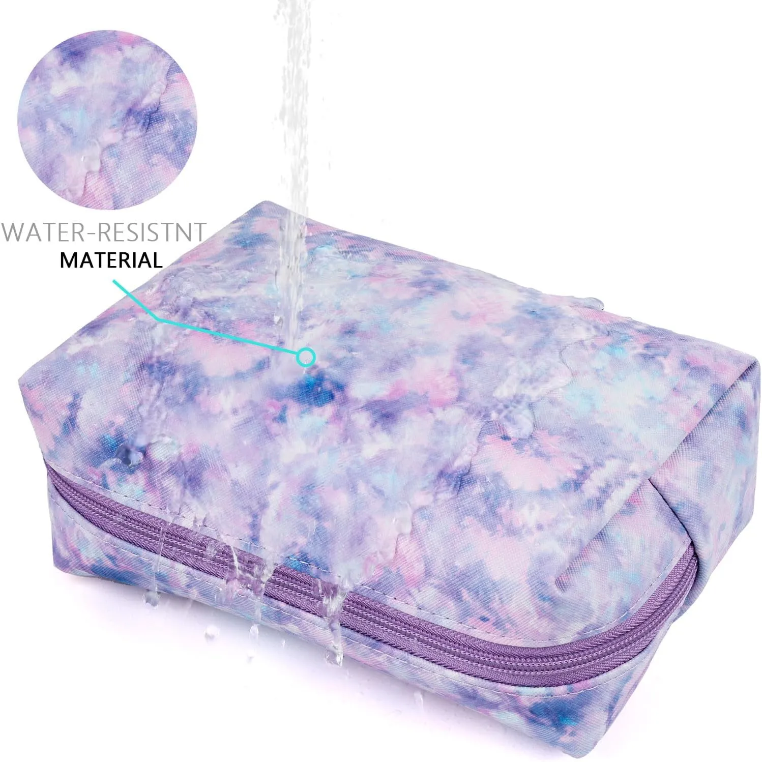 Makeup Bag For Girls, Travel Cosmetic Bag For Teens Girls Kids Cute Small Makeup Bag for Purse Waterproof Zipper Pouch, Tie Dye Purple