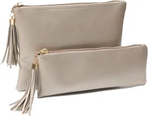 Makeup Bag for Purse Leather Zipper Makeup Pouch with Makeup Brush Bag Cute Makeup Bags for Women Travel (Champagne)