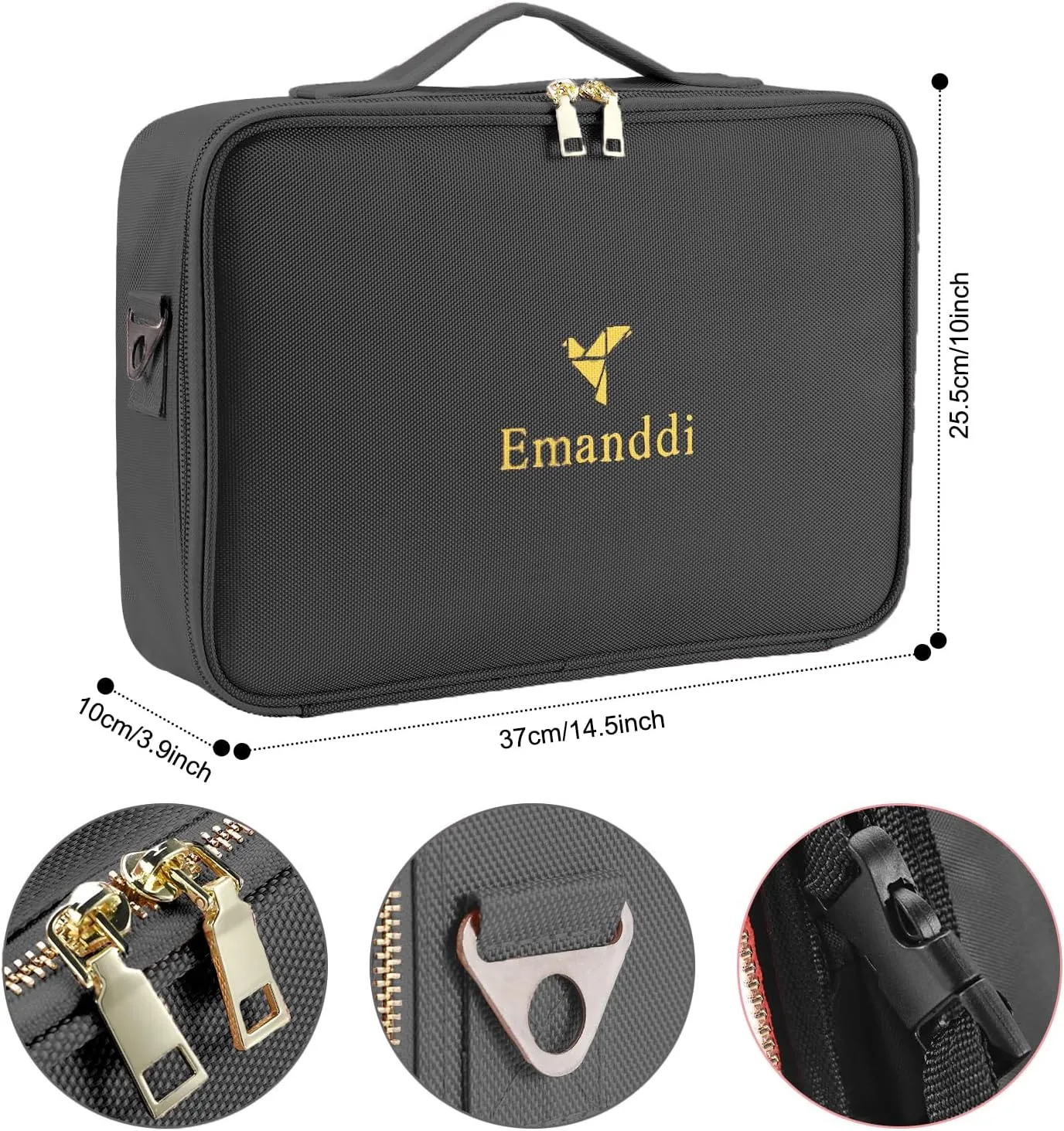 Makeup Bag | Waterproof Travel Cosmetic Organizer with Adjustable Dividers | Portable Beauty Case for Brushes, Toiletries & Accessories (Black, Large)