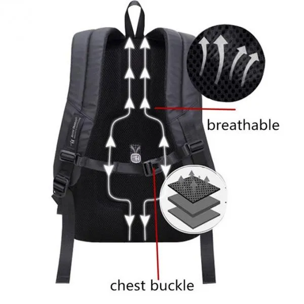 Man Computer Rucksack Travel Waterproof Backpack with USB Port Black