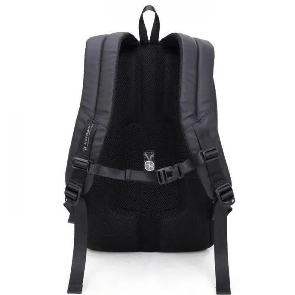 Man Computer Rucksack Travel Waterproof Backpack with USB Port Black
