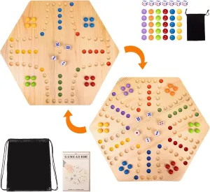 Marble Board Game,Set:1 Board 30 Marbles 7 Dice 1 Storage Bag 1 Shoulder Bag,6 Colors,Fast Track Wahoo Board Game,2 in 1 Board for 4-6 Players,Portable,Perfect for Family Party