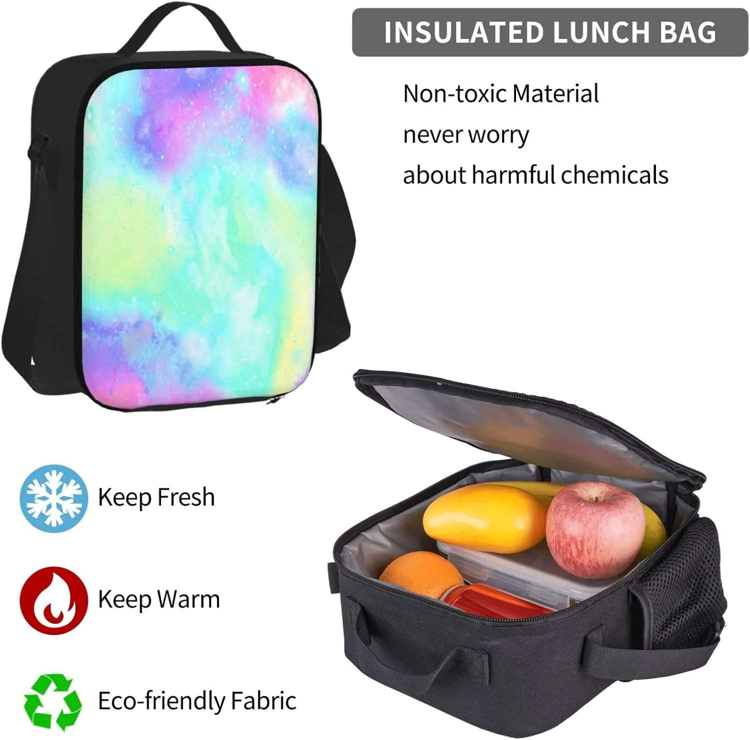 Marble Galaxy Rainbow Multifunctional Pocket Backpack Crossbody Lunch Bag Pencil Case 3Pcs Set Large Capacity Backpack