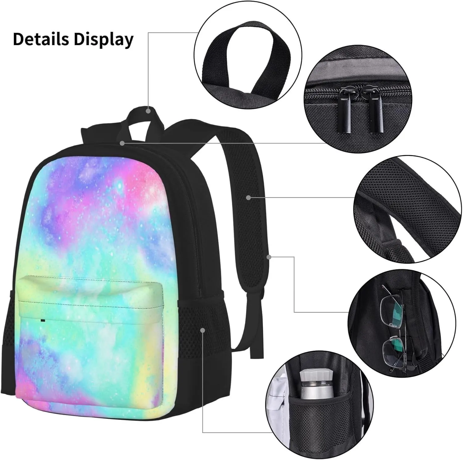 Marble Galaxy Rainbow Multifunctional Pocket Backpack Crossbody Lunch Bag Pencil Case 3Pcs Set Large Capacity Backpack