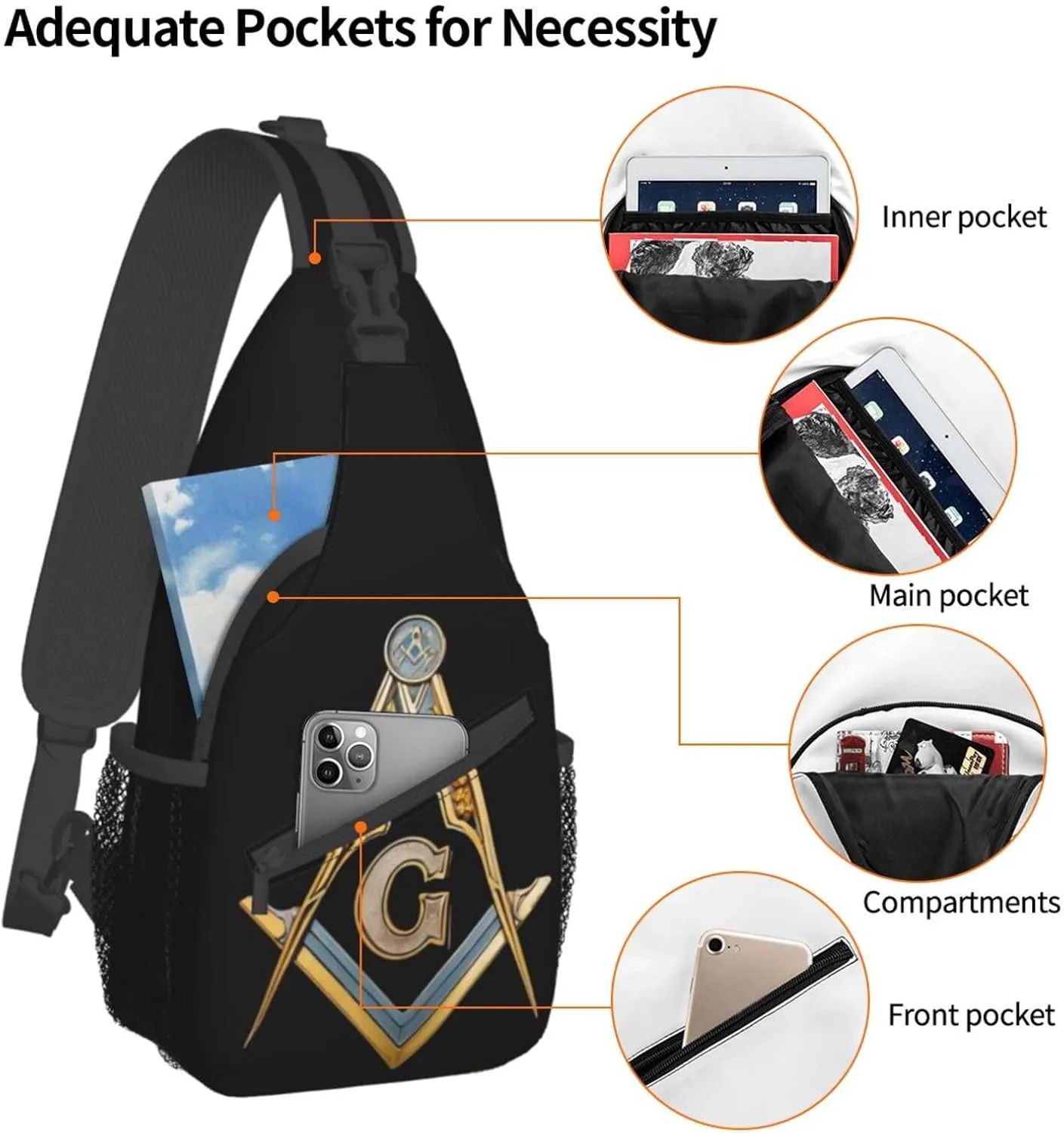 Master Masonic Sling Backpack Hiking Backpack Crossbody Bag Sports Lightweight And waterproof Chest Bag Shoulder Bag For Women Men