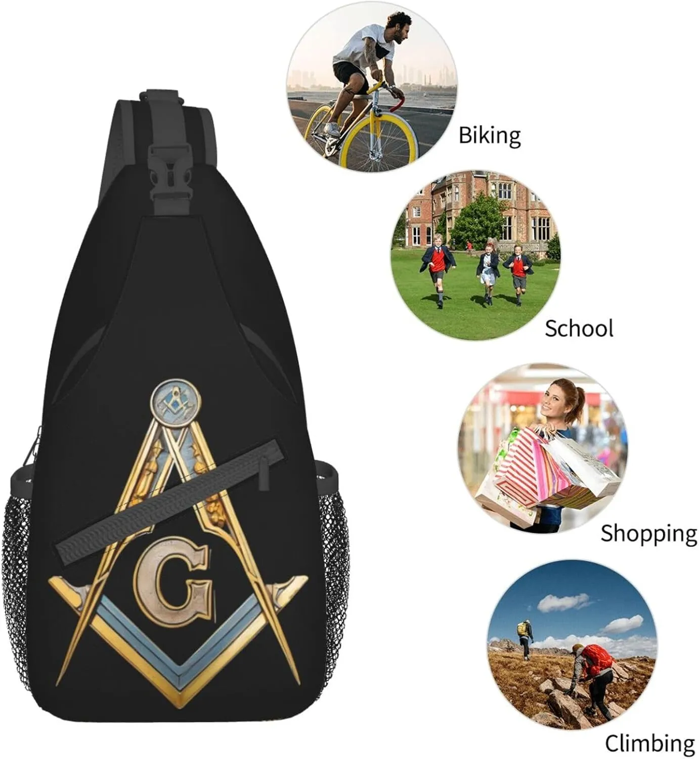 Master Masonic Sling Backpack Hiking Backpack Crossbody Bag Sports Lightweight And waterproof Chest Bag Shoulder Bag For Women Men