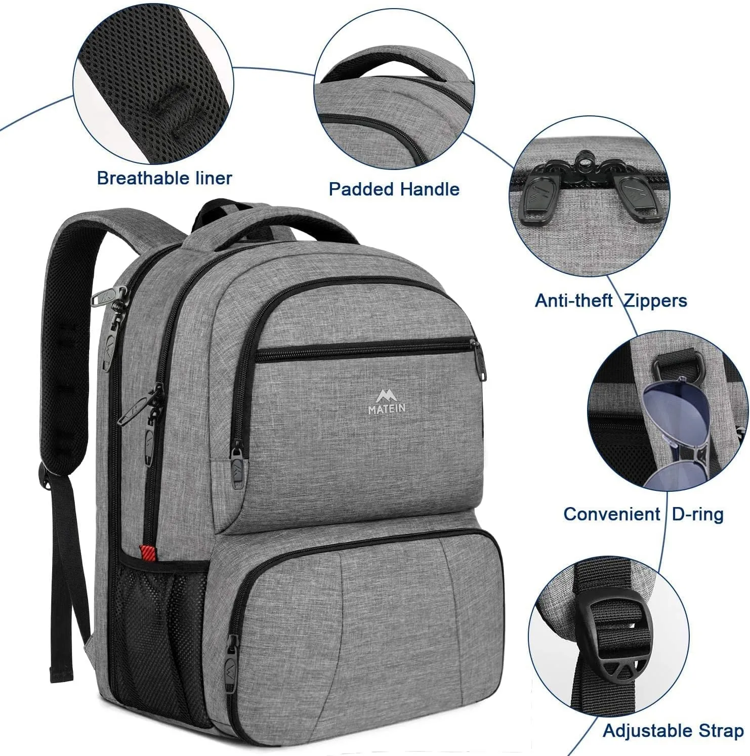 MATEIN Lunch Backpack, 17 inch Insulated Cooler Backpack with USB Charging Port for Women Men, Water Resistant College Lunch Box Backpack with Laptop Compartment for Work Picnic Travel Beach, Gifts