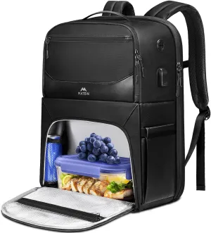 MATEIN Lunch Backpack for Men Work, Large 17 Inch Laptop Back Pack with USB Port, Waterproof PU-coated Insulated Backpack with Cooler Compartment & Cutlery Pocket, Commuter Bag for Office Business
