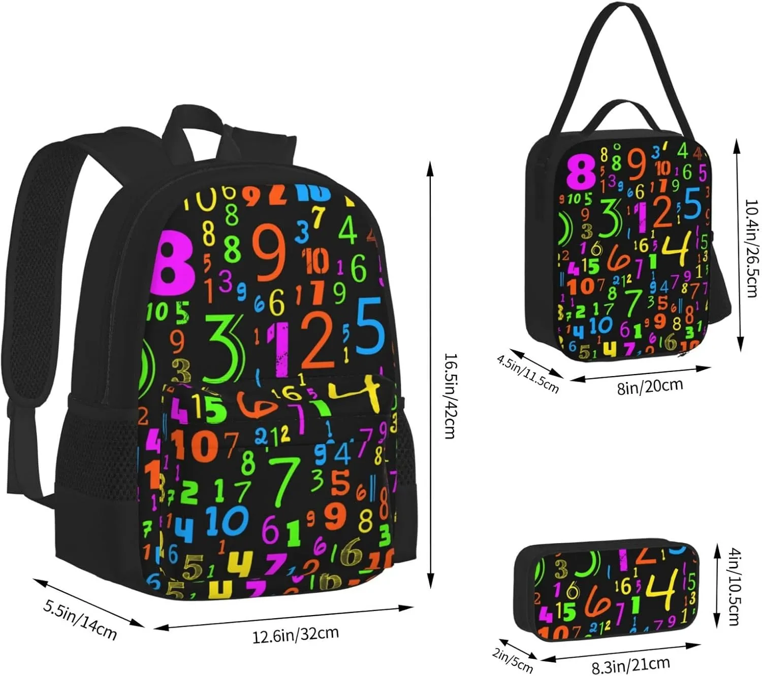 Math Mathematics Multifunctional Pocket Backpack Crossbody Lunch Bag Pencil Case 3Pcs Set Large Capacity Backpack
