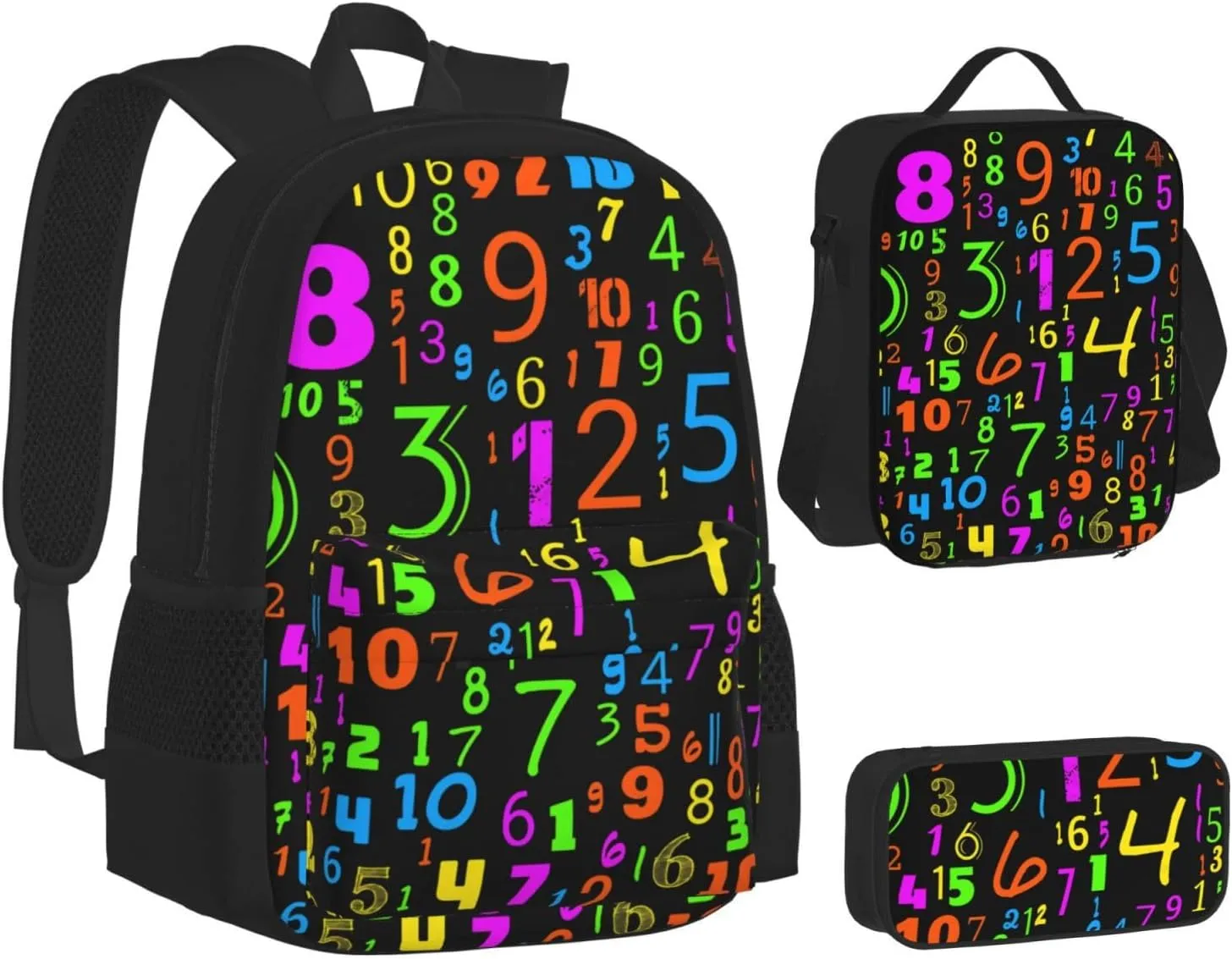Math Mathematics Multifunctional Pocket Backpack Crossbody Lunch Bag Pencil Case 3Pcs Set Large Capacity Backpack