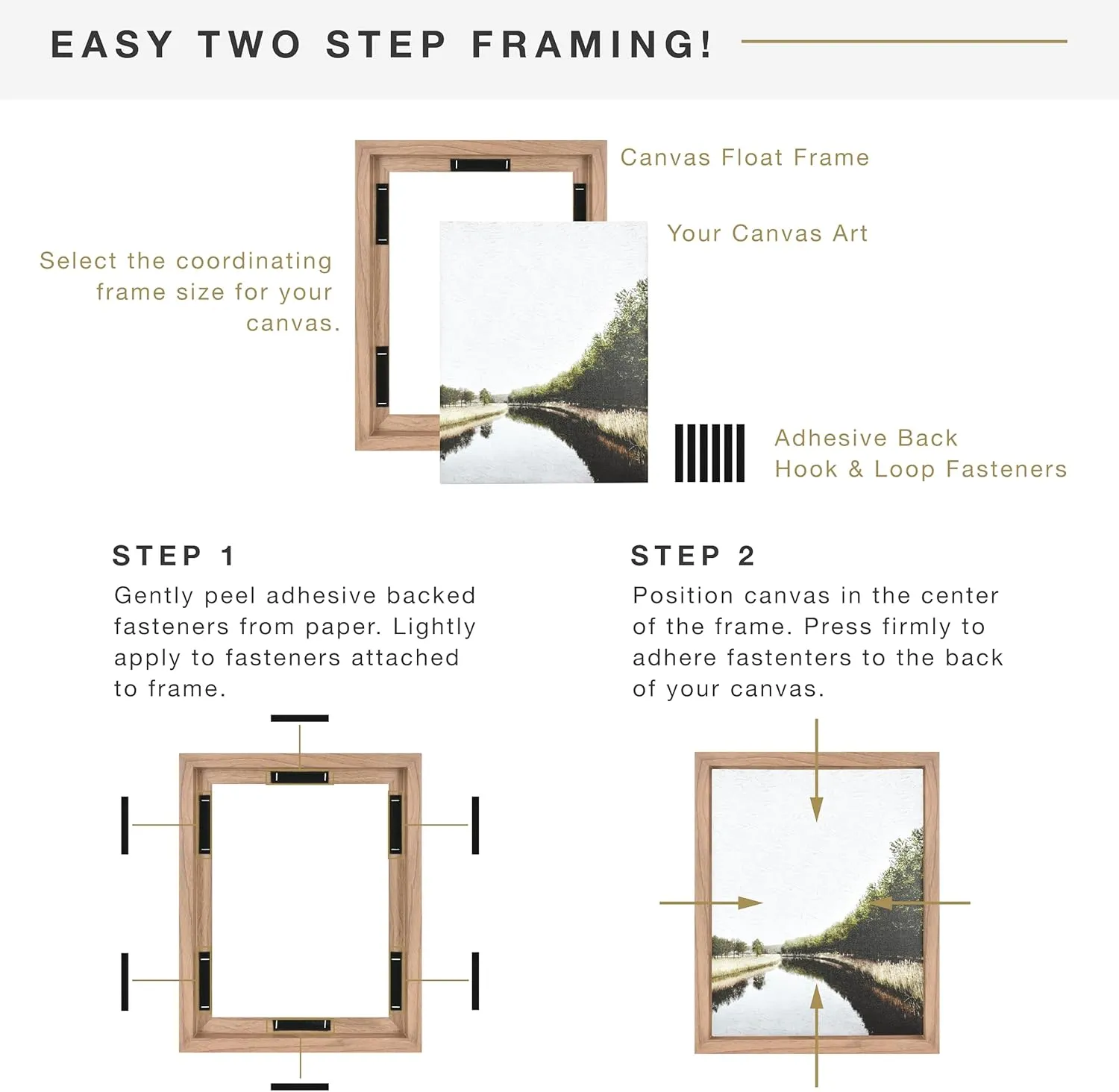 MCS Canvas Float Frames 16x20 Frame, Walnut Woodgrain Frame for Finished Canvases, Vertical & Horizontal Wall Hanging Large Frame with Adhesive for Canvas Paintings (1-Pack)