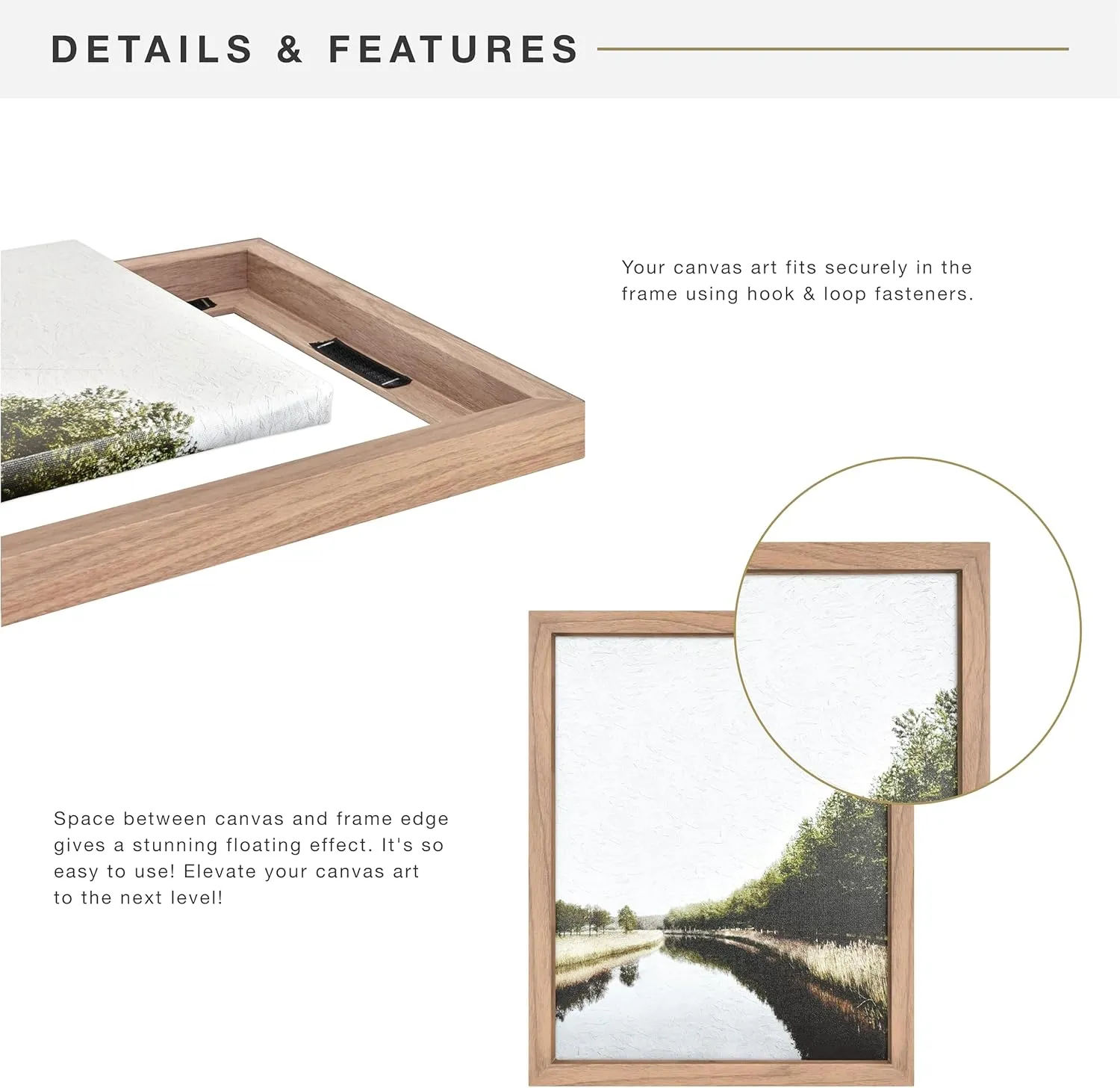 MCS Canvas Float Frames 16x20 Frame, Walnut Woodgrain Frame for Finished Canvases, Vertical & Horizontal Wall Hanging Large Frame with Adhesive for Canvas Paintings (1-Pack)