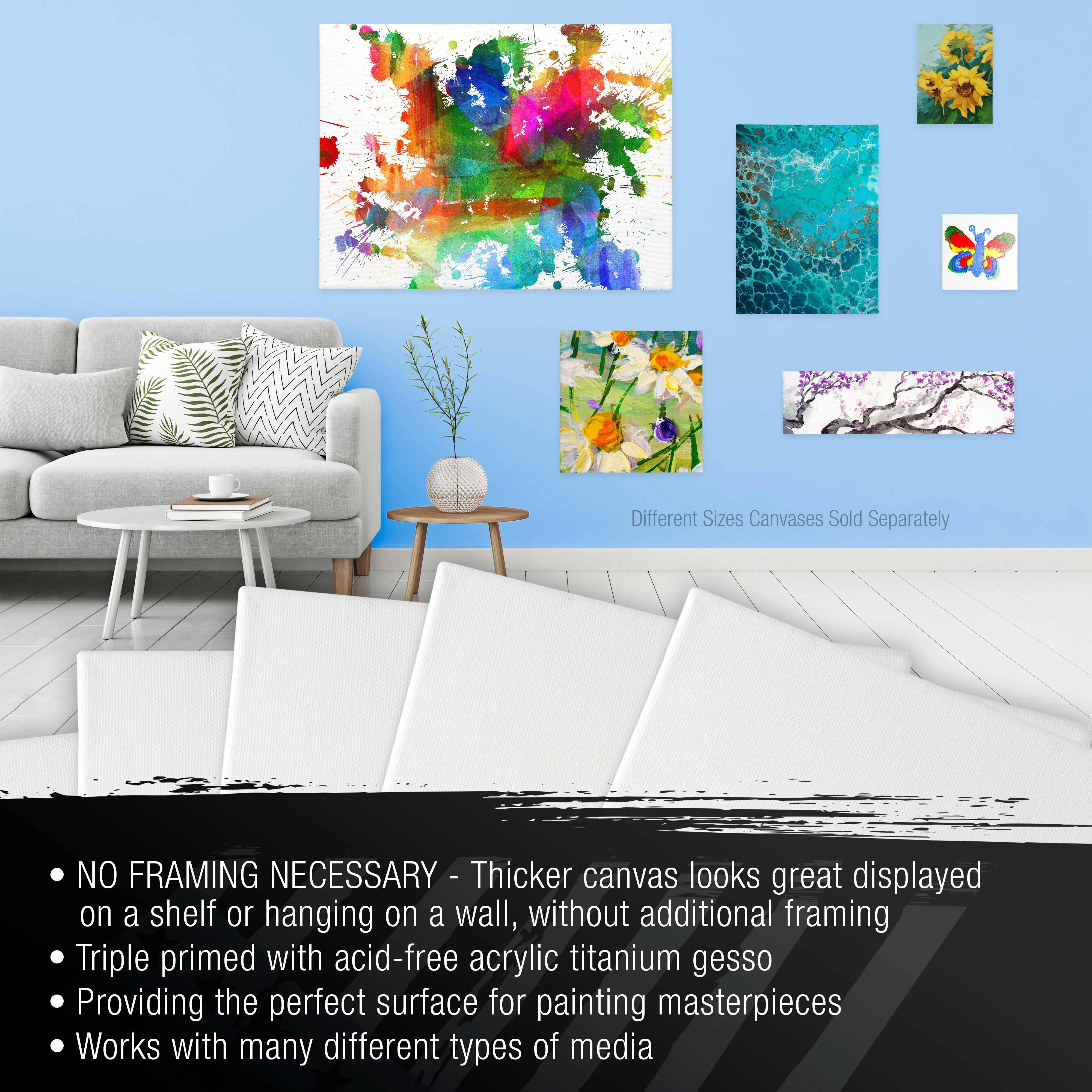 Medium Stretched Canvas for Painting 11x14 inch Gallery Depth 1-1/2" Profile, 3-Pack - 12oz Acrylic Gesso Triple Primed, Professional Artist Quality, 100% Cotton - Oil, Pouring Paint