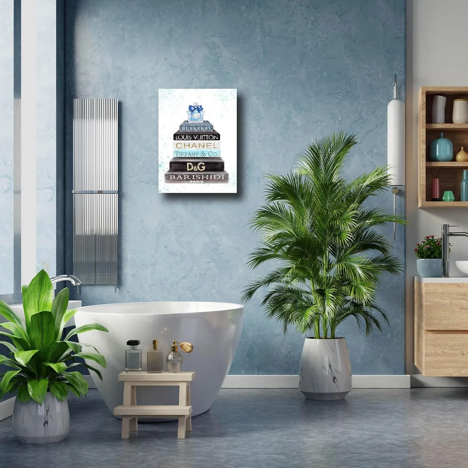 Meetdeceny Fashion Women Canvas Wall Art Blue Bathroom Wall Art Decor Aesthetic Room Decor for Teen Girls Bathroom Pictures for Wall 12x16 Inch