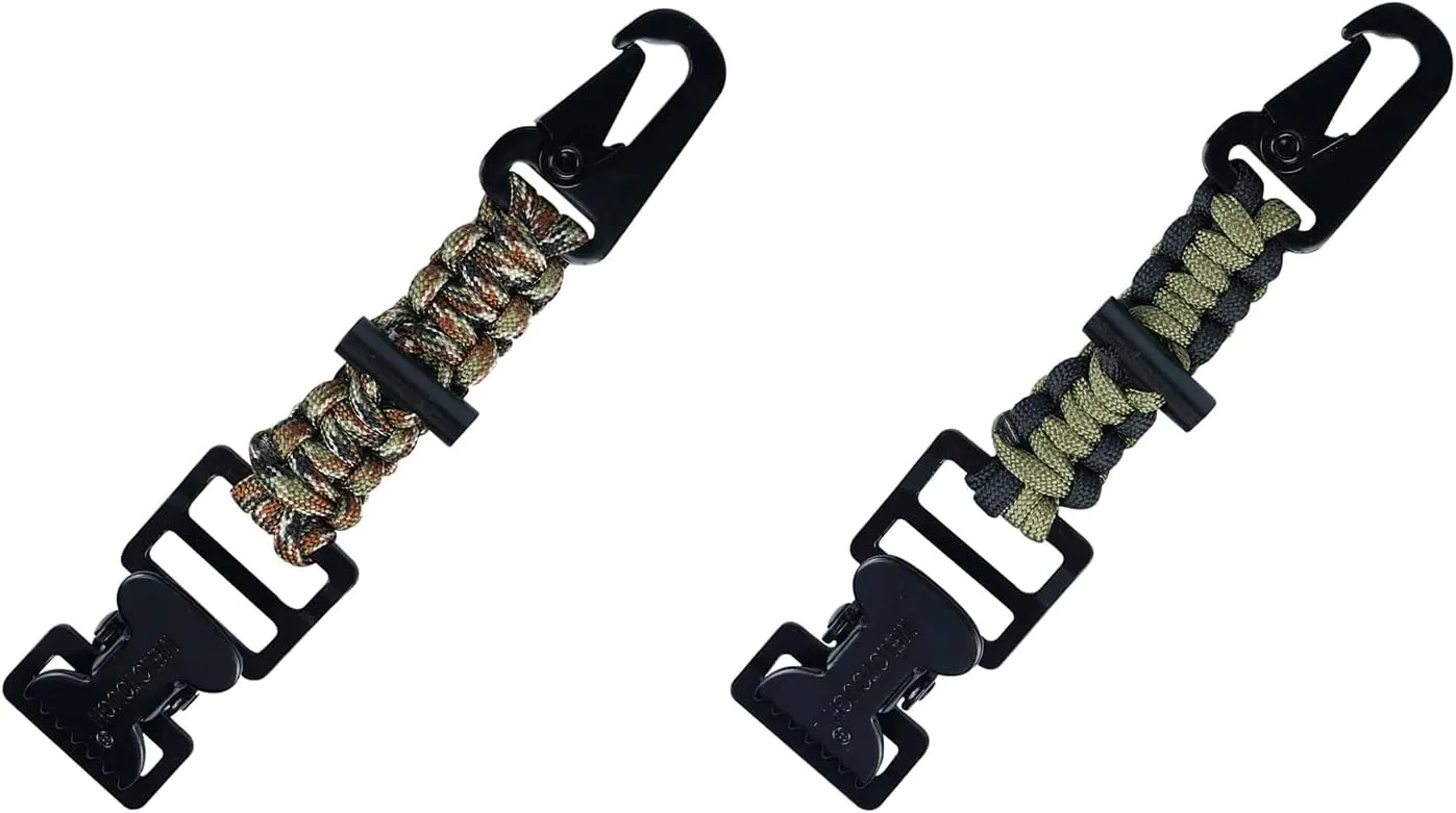MELOTOUGH Tactical Glove Clip Braided Paracord Gloves Clips Holder with Flint Rod for Hunting, Hiking, Camping, Outdoor Activities (Camo & Army Green)