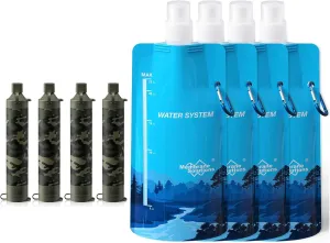 Membrane Solutions Squeezable Water Filtration System, Survival Water Purifier Kit, Portable Backpacking Gear Including Water Filter Straw and 23oz Collapsible Bottle for Hiking Camping Travel(4 4)