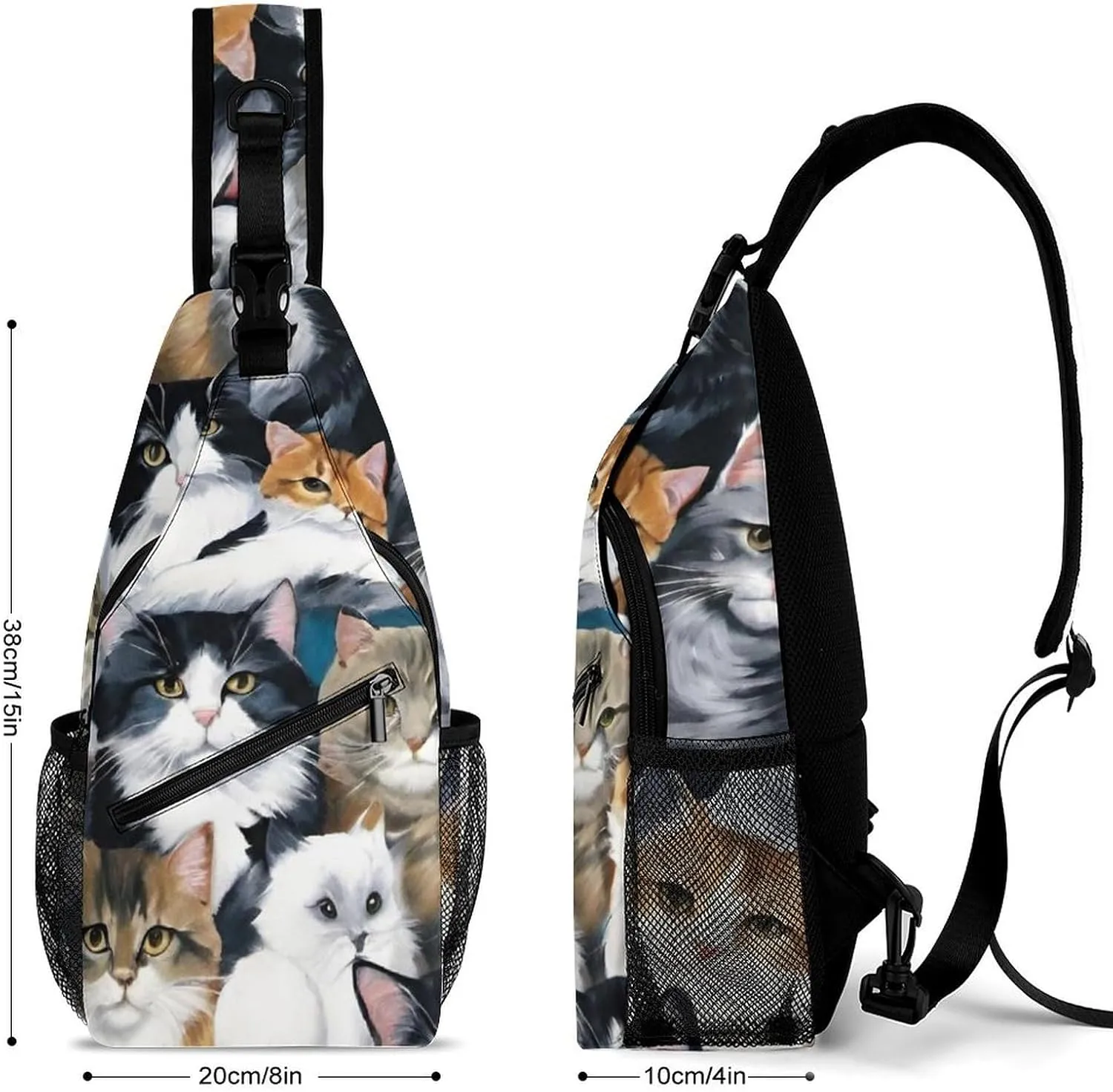 Men & Women Gym Bags Sack Daypack Outdoor Backpack, Cat Breeds Packed Cats Art Sling Bag Backpack Backpacking for Climbing Camping Cycling Travel - Durable Tactical Satchel
