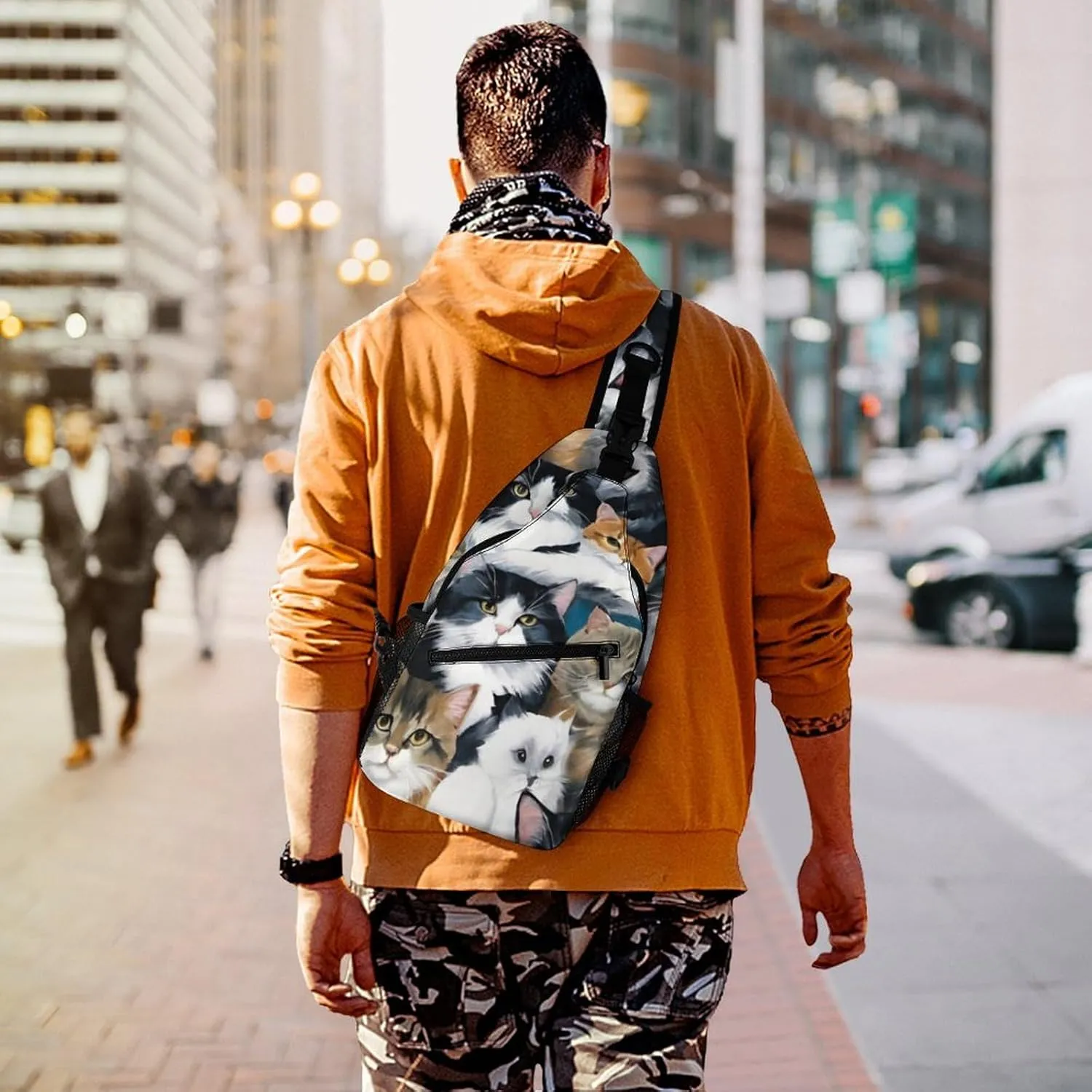 Men & Women Gym Bags Sack Daypack Outdoor Backpack, Cat Breeds Packed Cats Art Sling Bag Backpack Backpacking for Climbing Camping Cycling Travel - Durable Tactical Satchel