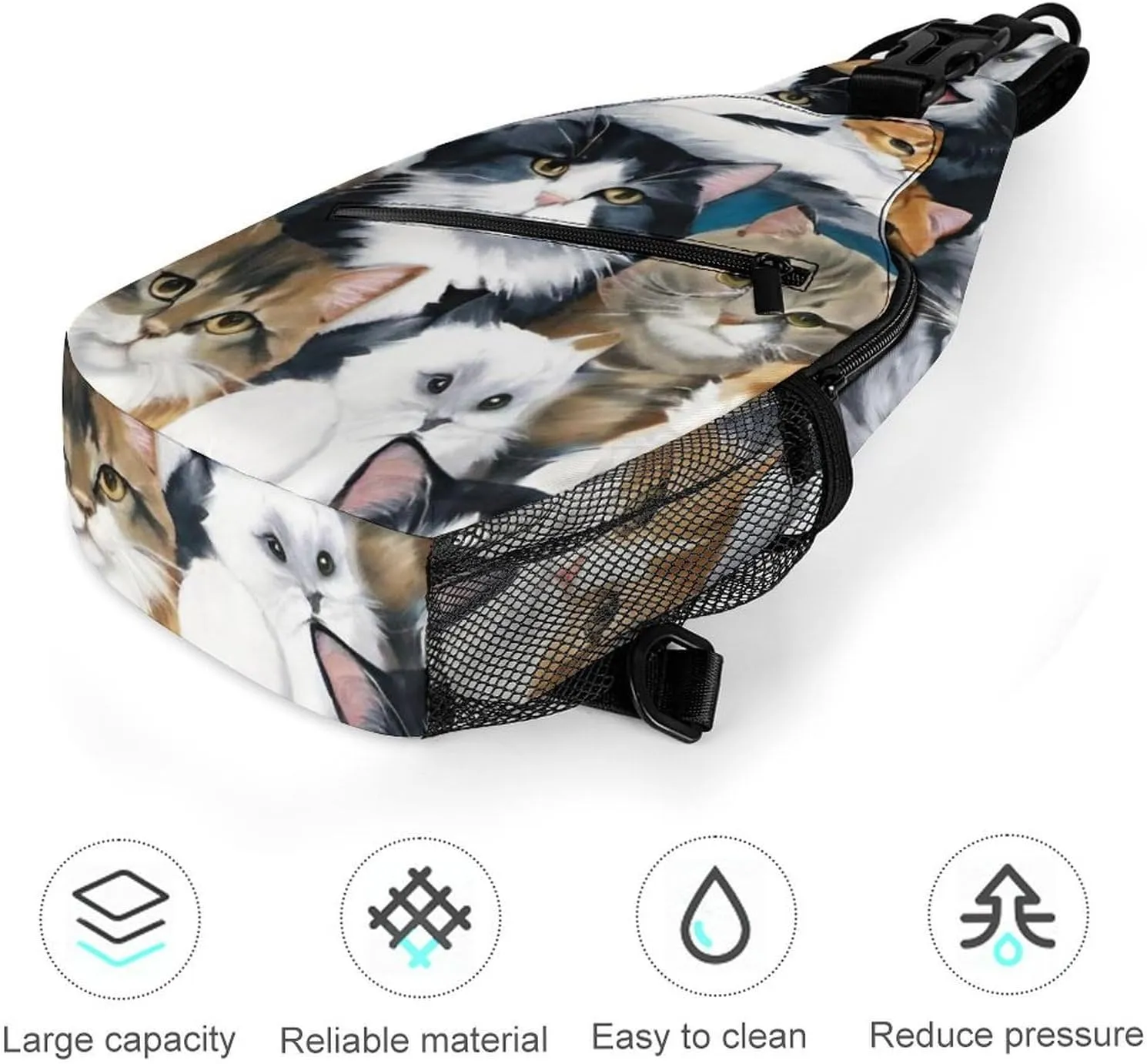 Men & Women Gym Bags Sack Daypack Outdoor Backpack, Cat Breeds Packed Cats Art Sling Bag Backpack Backpacking for Climbing Camping Cycling Travel - Durable Tactical Satchel