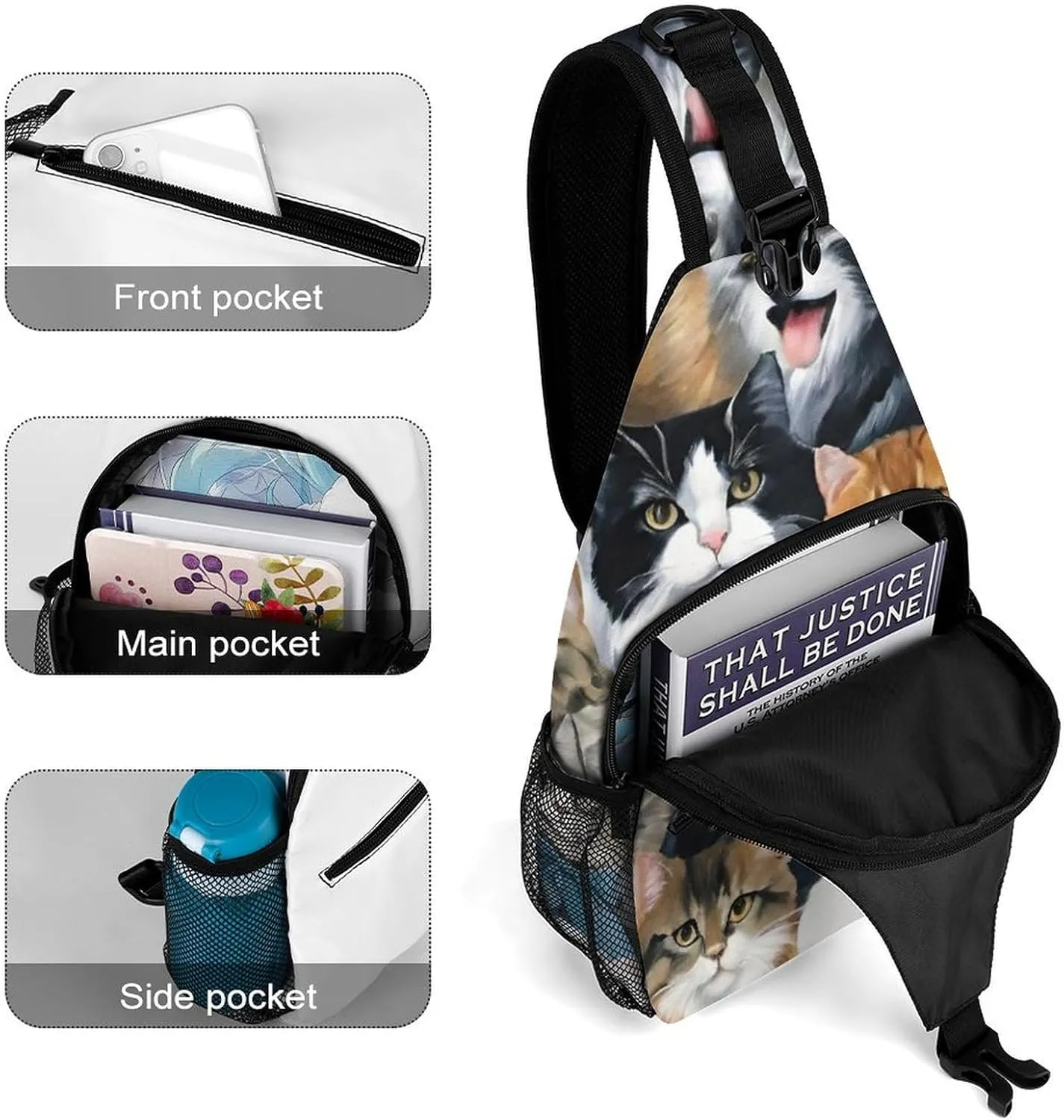 Men & Women Gym Bags Sack Daypack Outdoor Backpack, Cat Breeds Packed Cats Art Sling Bag Backpack Backpacking for Climbing Camping Cycling Travel - Durable Tactical Satchel