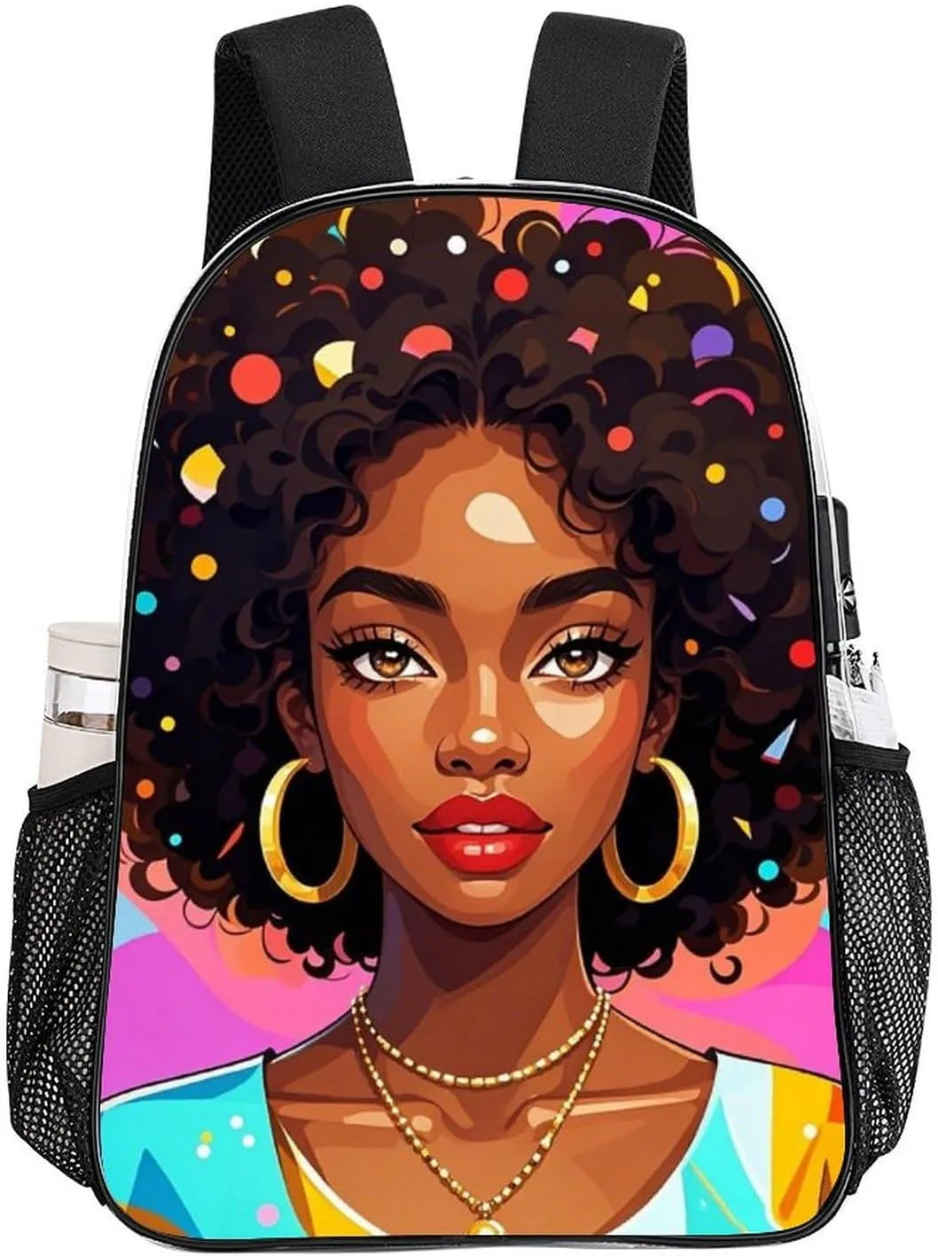 Men & Women Lightweight Chic Cartoon Black Woman African American Women Art Casual Daypack Large Capacity Bookbag Transparent Bag for Gym Business Bicycle